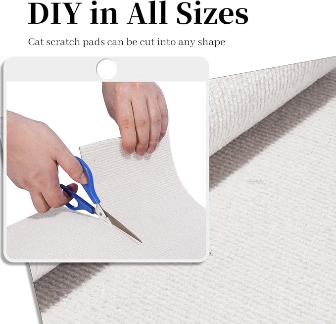 Cat Scratching Mat, Trimmable DIY Self-Adhesive Anti Scratch Furniture Protector, Climbing Wall Carpet, Couch Protector, Scratcher Scratching Pad Post Replacement (Beige, 78.7"x15.8")