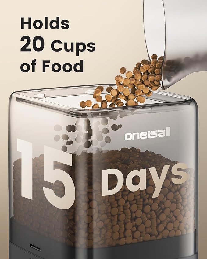 oneisall Automatic Cat Feeder for 2 Cats, 20 Cups/5L Auto Cat Feeder, Automatic Cats Food Dispenser for Small Pets Indoor, Timed Pet Feeder for Dry Food
