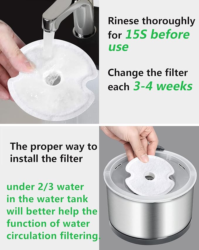 Pet Water Fountain Filter 4 Pack, Yiupea Replacement Cat Filters for 2L-2.5L / 67-84 oz Cat Water Fountain, Cotton Activated Carbon & Resin with Triple Filtration