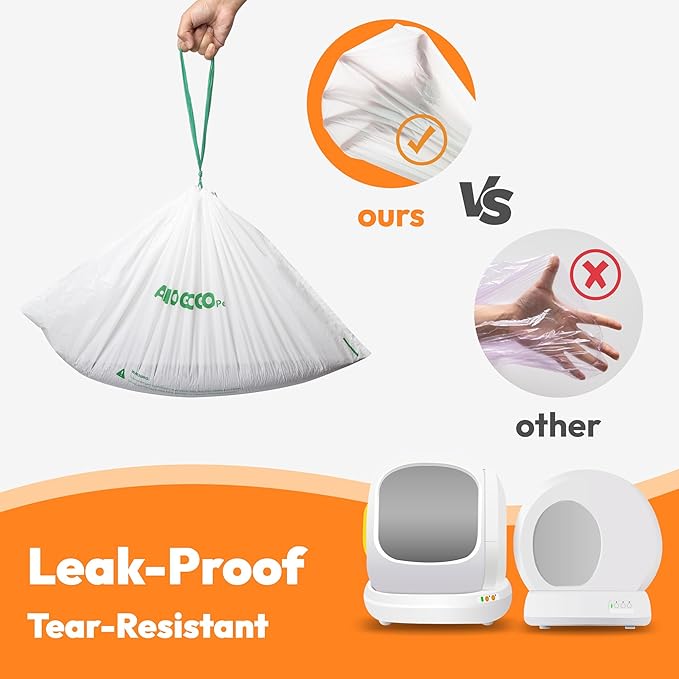 50 Pcs Litter Box Liner Bags, Compatible with Meowant MW-SC01, SC02, SC09 and MW-LR01, Automatic Litter Box Heavy Duty Replacement Waste Bags, Leak-proof Trash Bags, 18.5" x 12.6"