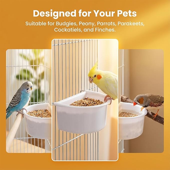 2 PCS Small Cage Bird Feeder Bird Water for Parakeets Cage Plastic Hanging Birds Water Bowl with Hooks Food Bowl for Small Birds Parakeet Parrot