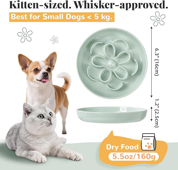 Melamine Cat Slow Feeder Bowl Set - Floral Maze Food Dishes for Cats and Small Dogs - Shallow Wide Plates for Dry & Wet Food - 3 Pack - White & Pink & Blue
