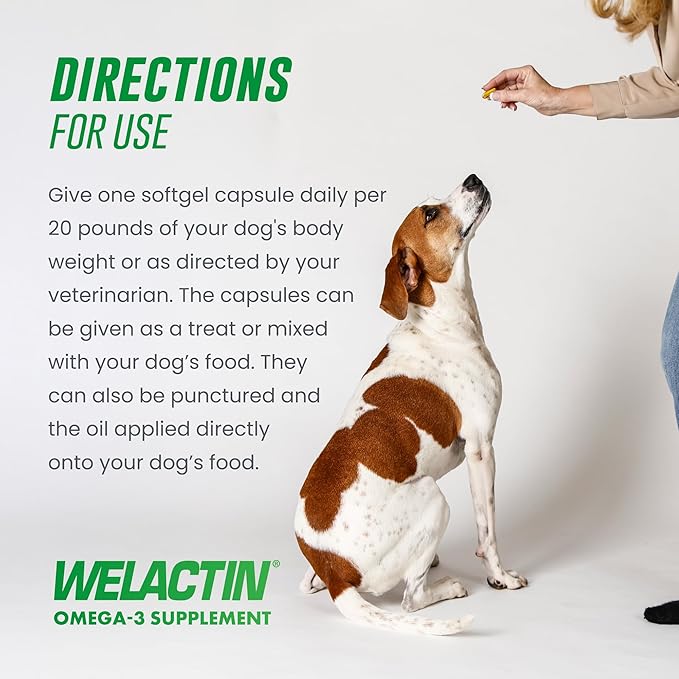 Nutramax Welactin Canine Softgels, Omega 3 Supplement for Dogs, Softgels, 120 Count