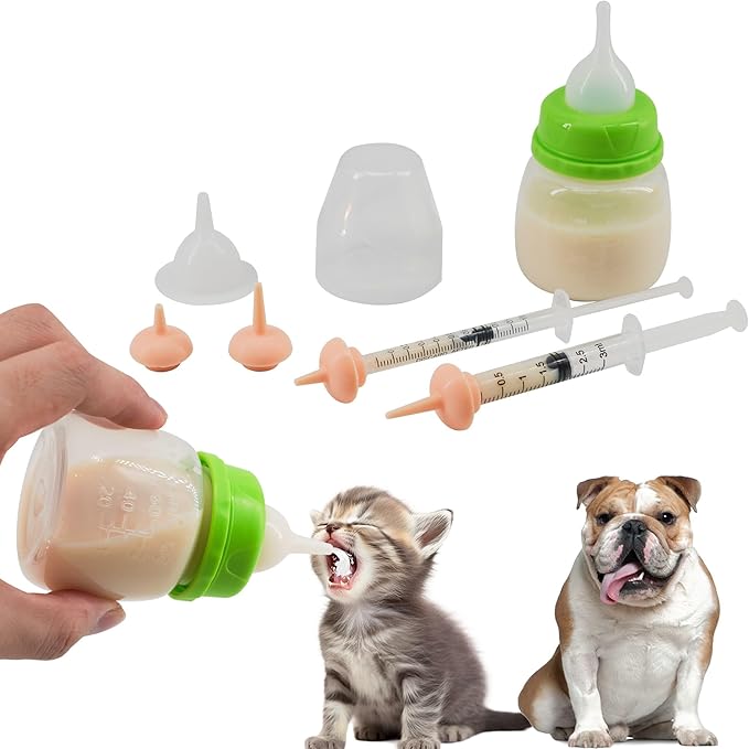 Pet Feeding Bottle and Syringe Set for Puppies and Kittens(1 Bottles,2 Syringes,6 Nipples) Green