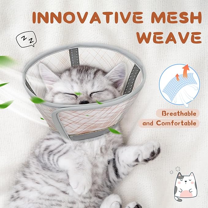 Supet Cat Cone Collar Soft, Air Mesh Recovery Collar to Stop Licking, Breathable Neck Cone Alternative, Lightweight Cat Head Cone Anti Scratch (Orange,S)