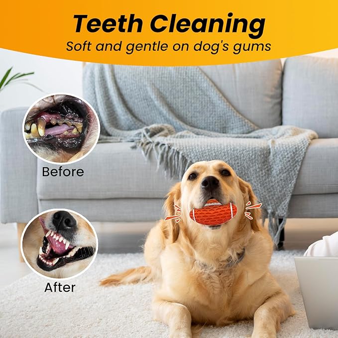 Squeaky Dog Toy, Bacon Flavored Rubber Dog Ball for Aggressive Chewers, Floating Fetch Outdoor Dog Football, Durable and Interactive Dog Toy for Medium Large Dogs, Orange, Large