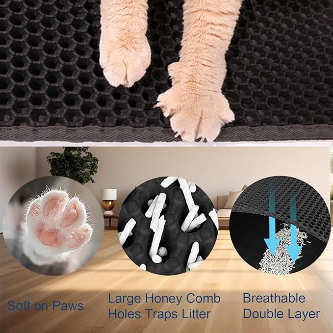 Cat Litter Mat Double Layer Litter Trapping Mat Kitty Litter Box Mat 23.4x14.7 inch Water Proof Cat Litter Catching Mat