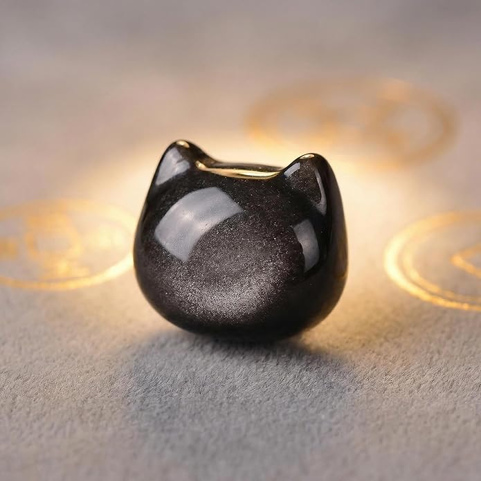 Black Obsidian Cat Bracelet and Moon Pendant Necklace Jewelry Set-Cat Lover Gifts,Wealth Attraction,Good Luck,Bead Bracelet,Mindfulness,Beaded Bracelets, Obsidian Pendant Necklace-Cute Gifts for Women