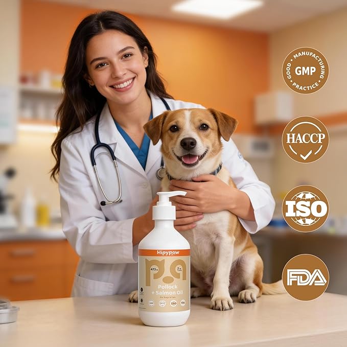 Fish Oil Omega 3 for Dogs: Salmon & Pollock Oil for Dog and Cat - Defense Liquid Supplement for Skin, Coat Brain, Hip, Joint and Heart Health - Omega Oil for Pet(16OZ)