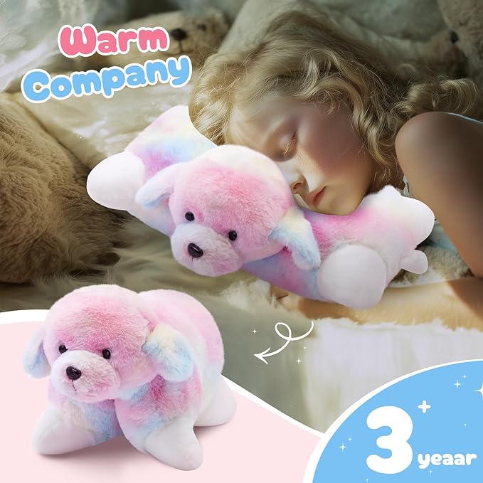 Glow Guards 14" Rainbow Dog Plush Pillow, Cute Stuffed Animal Soft Lovely Colorful Toy, Bedtime Sofa Decors, Christmas Birthday Children's Day Hoilday Gift for Toddler Kids Boys and Girls