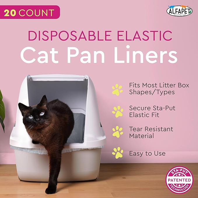 Alfapet Cat litter box liners, Elastic bags liners, 20 Count For Large, X-Large, Giant, Extra-Giant Size litterbox- With Sta-Put Technology for Firm, Easy Fit- Quick + Clever Waste Cleaners, Pack of 2