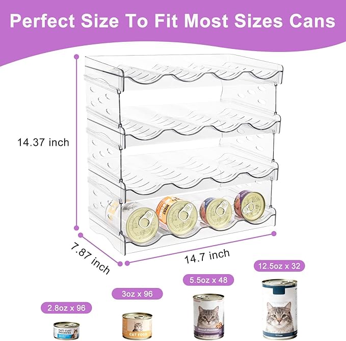 Cat Food Can Organizer, Can Organizer for Pantry, Transparent Cat Food Storage Container Holds 96 (3.5oz) Cans, Canned Food Organizer and Storage for Countertop Kitchen Cabinet (4 Tier-4 Layer)