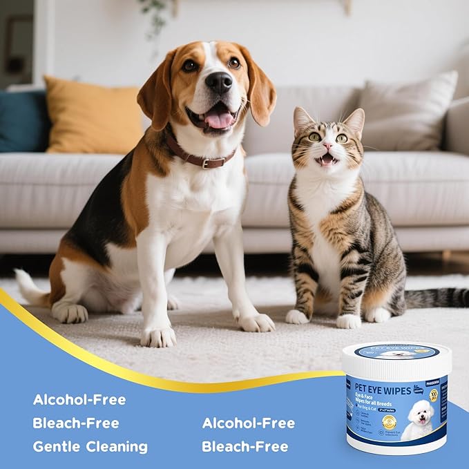 Dog & Cat Eye Paw Face Wipes, Tear Stain Remover for Dogs & Cats, Soothing & Moisturizing & Gentle, Eye Debris, Discharge, Mucus - 100pcs
