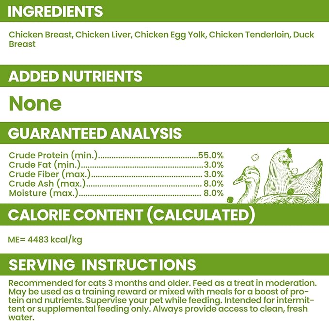OPET Freeze Dried Treats for Dogs & Cats, High Protein, Bite-Sized, Freeze Dried Chicken Breast+Chicken Liver+Egg Yolk+Duck Breast 4 in 1 Addictive-Free Traning Snacks, Sealed Box(1.1Lb)