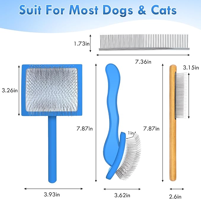 Slicker Brush for Dogs, Large Long Pin Dog Grooming Brush for Doodles Goldendoodles Poodles Labradoodle Bernedoodles, 3 Pcs Wooden Handle for Mats Tangles - Blue