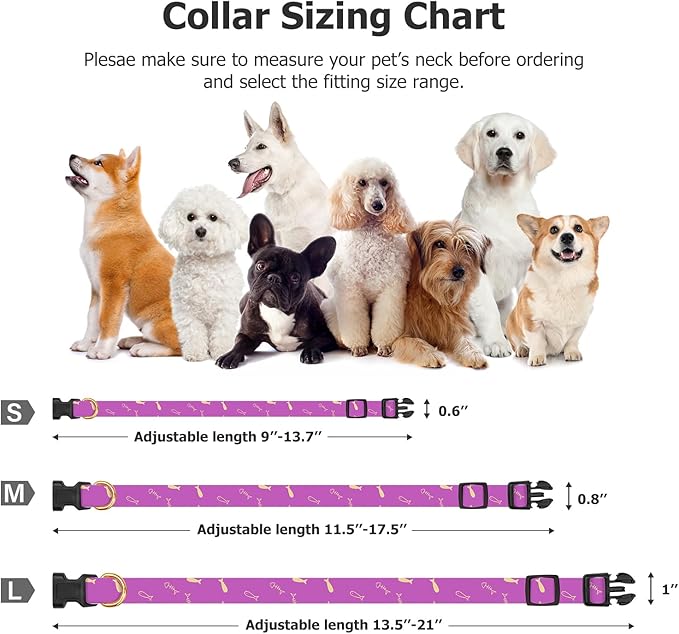 Cotton Handmade Dog Collar Cute and Distinctive Patterns Purple Fish with Pendant for Girl Boy Dogs Collars L