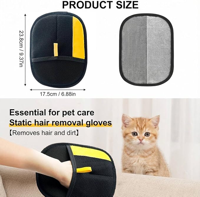 Electrostatic Pet Hair Removal Gloves for Cats & Dogs–Upgraded Reusable Magic Brush Tool for Quick Wiping on Couch, Carpet, Laundry, Car Seat & Pet Beds(2PC-Yellow