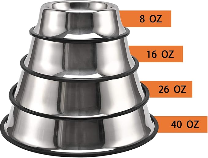 2Packs Stainless Steel Dog Bowl with Anti-Skid Rubber Base for Small/Medium/Large Pet, Perfect Dish, Pets Feeder Bowl and Water Bowl Perfect Choice for Dog Puppy Cat and Kitten (26oz)