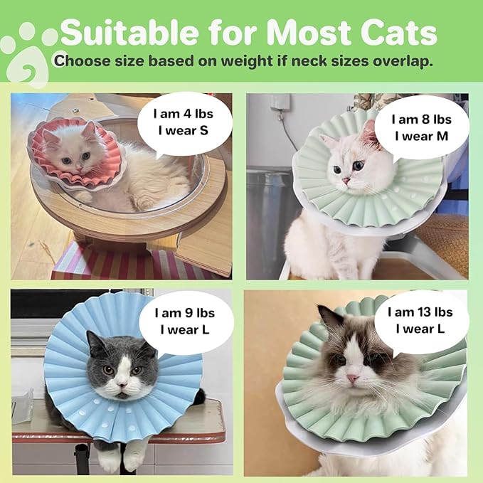 2 Pieces Soft Cat Cone Collar– Adjustable Lightweight Recovery E-Collar to Stop Licking, Scratching & Biting After Surgery, Comfortable Wound Healing Cone Alternative (Green, L)