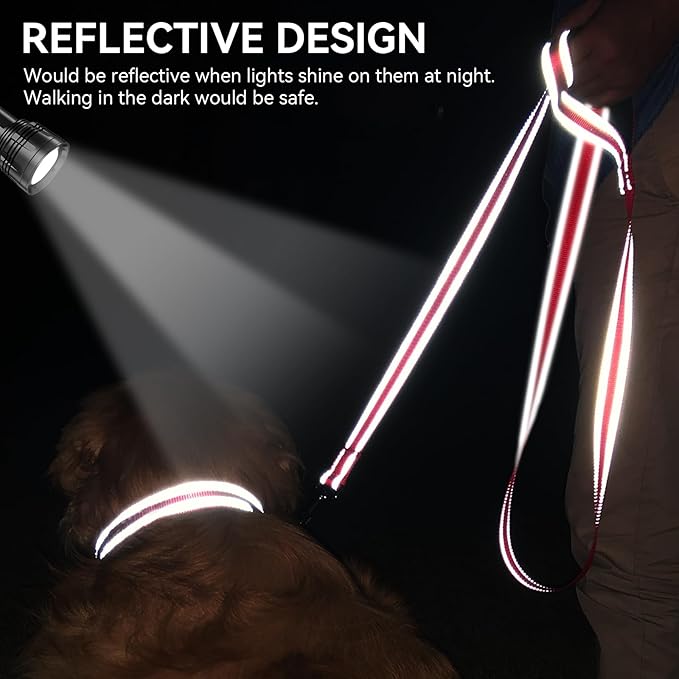 Joytale Dog Leash, 6 FT Double-Sided Reflective, Padded Handle Nylon Heavy Duty Leashes for Medium & Large Dogs Walking, Red