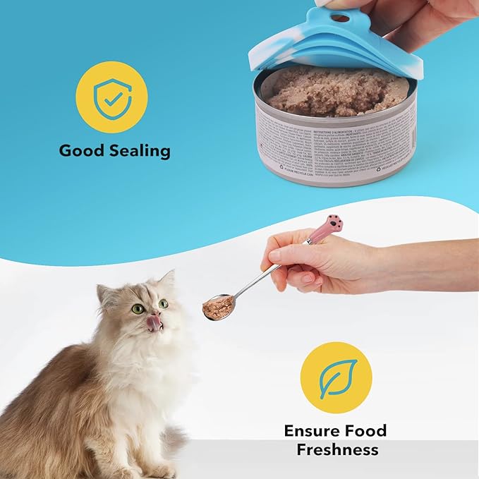 Comtim 5 Pcs Silicone Dog & Cat Food Covers - Multi-Function Can Opener Top/Spoon Spatula for Wet Food