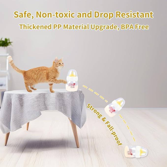 Pet Feeding Bottle and Syringes,60ml Nursing Bottle, 3 Sizes Nipples with Ventilation Valve Resistant Tearing Perfect for Puppies, Kittens, Small Wildlife (Yellow)