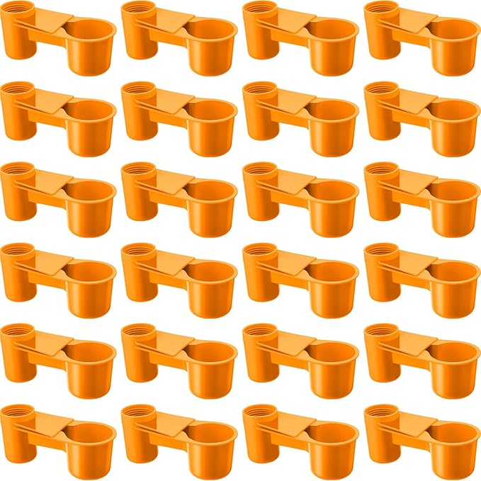 LemonRoad 24 Pcs Bird Drinker Feeder Cups Plastic Water Bottle Cup for Cage Ideal for Pigeon Bottle Chicken Quail Poultry Waterer Accessories (Yellow)