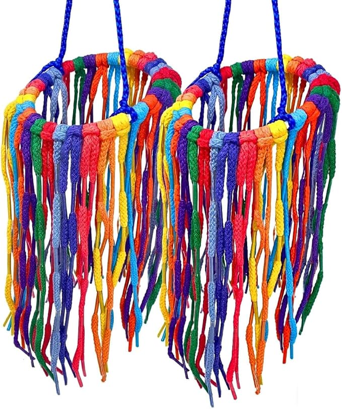 Bonka Bird Toys 51214 Small Aglet Heaven Cotton Shoelace Toy with Plastic Aglets and 2" Ring for Parakeets Cockatiels Quakers Pionus Small Bird Enrichment (Pack of 2)