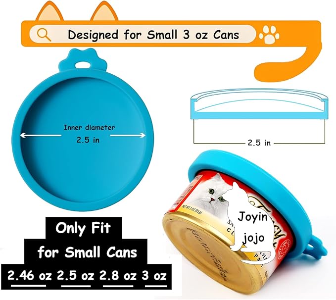 Joyinjojo Cat Food Can Lids with Cat Food Spoon, 4 Pack Small Silicone Pet Food Can Covers Lids for Cat Food Cans 3 oz, Multi-Functional Cat Spoon Can Opener Spatula for Canned Wet Food