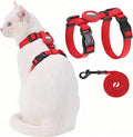 Cat Harness and Leash Set with Airtag Holder for Walking & Travelling, Escape Proof Cat Harness for Small Medium Large Kitten, Adjustable Lightweight Soft Cat Vests(Red)