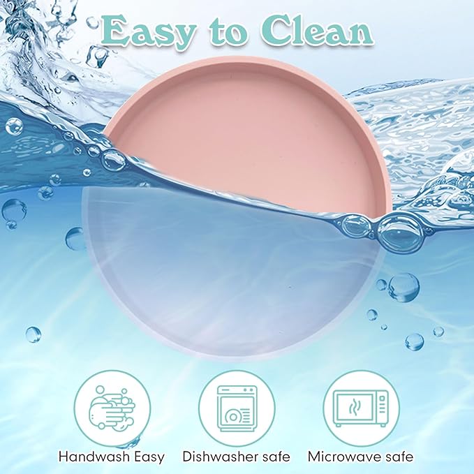 Silicone Dog Bowl Shallow Cat Food Bowls 7" Wide Puppy Plates Whisker Fatigue Pet Feeding Dishes for Dry Food and Wet Food Indoor (Round Pink)