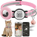 Reflective AirTag Cat Collar, TAGHELP Integrated Air Tag Cat Collar for Apple with AirTag Holder and Bell, Tracker Cat Collars for Girl Boy Cats, Kittens and Puppies (Pink)