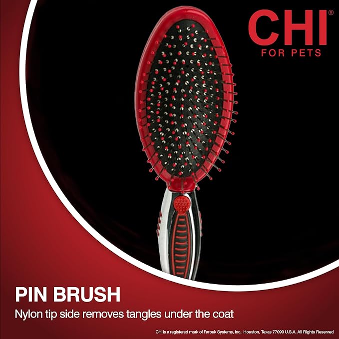 CHI for Dogs Double Sided Pin and Bristle Grooming Brush, 2 in 1 Dog Grooming Brush for Detangling and Smoothing Coats, Removes Loose Hair and Light Tangles, Ergonomic Handle