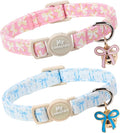 2 Pack Cat Collar, Cute Pink&Blue Bowtie Pattern Breakaway Kitty Collar with Bell&Pendent for Male and Female, Adjustable Holiday Kitten Collar for Boy&Girls
