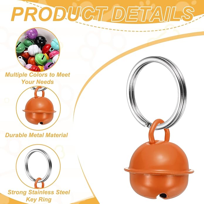 Cat Bells, Small Pet Copper Bells Collars Charm with Key Rings Loud Crisp Sound Anti-Lost Pendant Accessories
