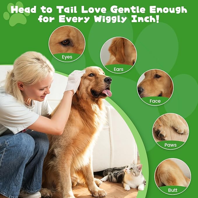 Pet Wipes, Pet Glove Wipes for Dogs & Cats,Shedding Control, Dander Removal & Paw Cleaning, Travel Essentials for Pets(20 Individual Pack)