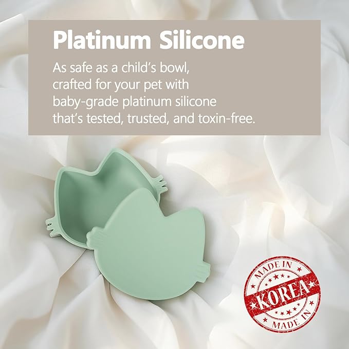 Platinum Silicone MoaCat Bowl, Wellbeing Pet Bowl, Premium, Odorless, BPA-Free, Food-Grade, Microwave & Dishwasher Safe, Sensitive Stomach, Eco-Friendly Travel Bowl (Mint)