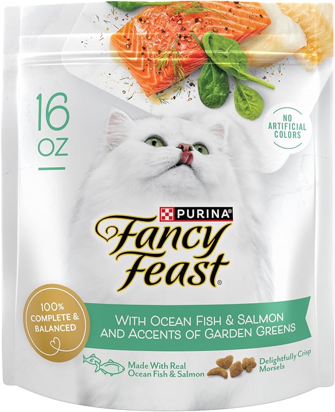 Purina Fancy Feast Dry Cat Food with Ocean Fish and Salmon - (Pack of 4) 16 oz. Bags