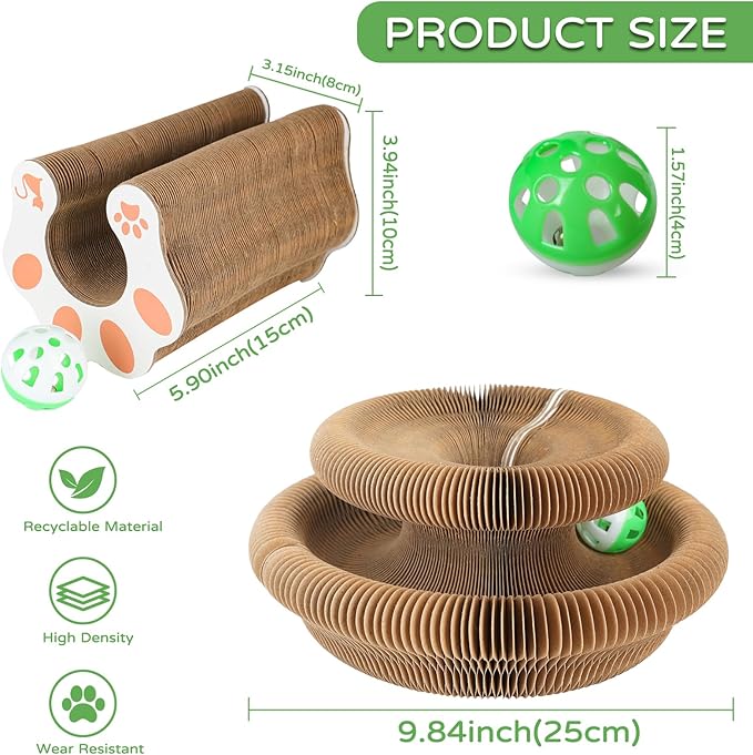 Goosheep 1 Pack Accordion Magic Organ Cat Scratcher Toys for Indoor Cats - Cardboard Cat Scratching Board Ball Scratcher Pad