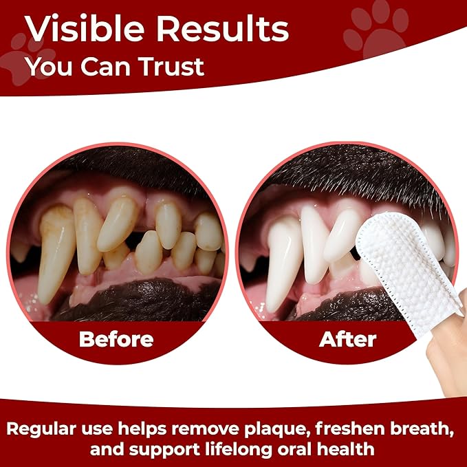 Pets & Pupps Dog Teeth Cleaning Wipes, Cats & Dogs Tooth Brushing Kit to Remove Plaque & Tartar Buildup, Dog Toothbrush and Toothpaste Alternative for Dog Breath Freshener & Dental Care - 50 Count
