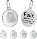 Ultra Joys Engraved Cat Name Tags Personalized - Stainless Steel Name Tag Pet Identification - Small Dog ID Tags Personalized for up to 4 Lines of Text - Pet ID Tags for Cat Collar - Ghost