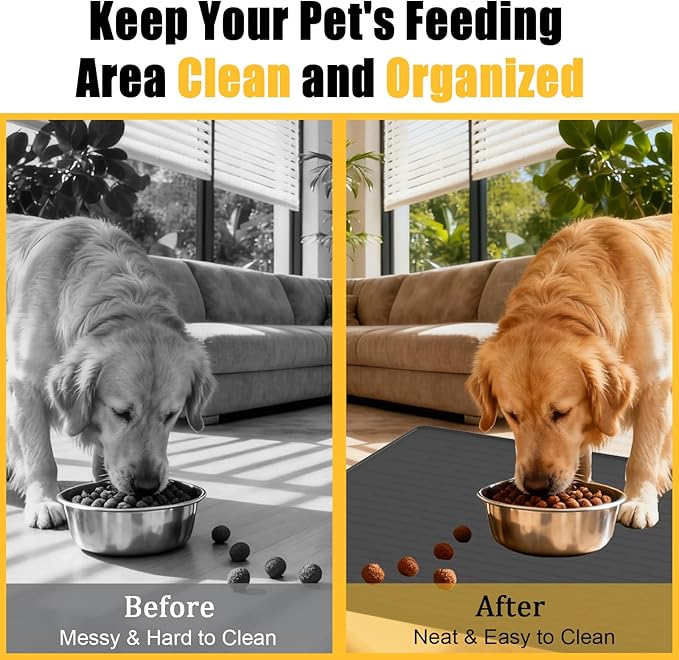 1.5MM Super Thick Dog Food Mat, 48"x32" Silicone Dog and Cat Mats for Food and Water Bowls, Waterproof Pet Feeding Mat for Contain Spills Protects Floors, Multiple Colors & Sizes for Pets, Black