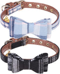 PUPTECK Puppy Collar with Bell XXS Dog Collar Charm Adjustable Bowtie Soft Leather for Cats Kittens Extra Small Dogs 2 Packs