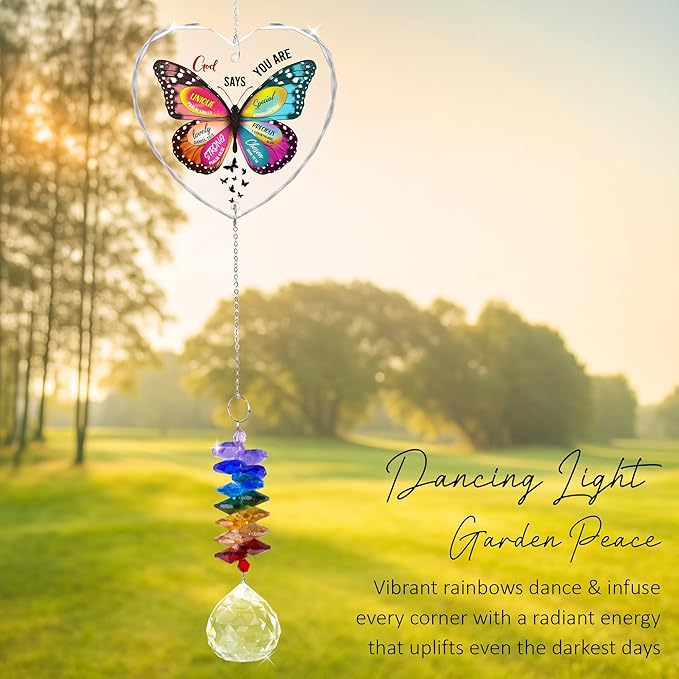 Glass Ornament Suncatcher - Appreciation Gift - Unique Presents - Christmas Mothers Day Butterfly Inspirational Gift for Friends Mom Sister Girl Female Coworker Christian