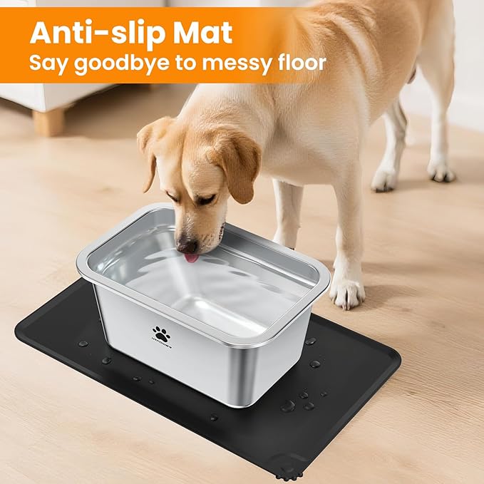 URPOWER 1.65 Gallon Large Dog Water Bowl, 2 Pack Thickened Stainless Steel Dog Water & Food Bowls with Non-Slip Mat, Spill-Proof Metal Pet Bowl Set for Medium, Large, X-Large Dogs, Indoor/Outdoor Use