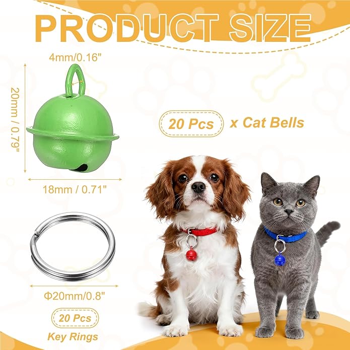Cat Bells, Small Pet Copper Bells Collars Charm with Key Rings Loud Crisp Sound Anti-Lost Pendant Accessories