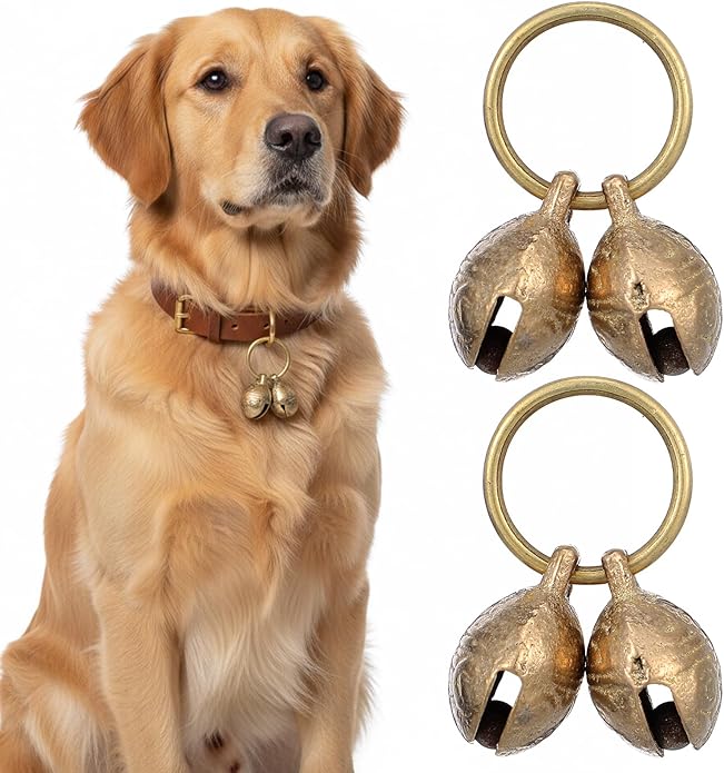 Jeffdad 2Pcs Copper Bell for Dog Collar, Brass Dog Bells Extra Loud Collar Bell for Pet Tracking Anti Lost Training Pets Pendant Accessories for Little Dogs & Cats
