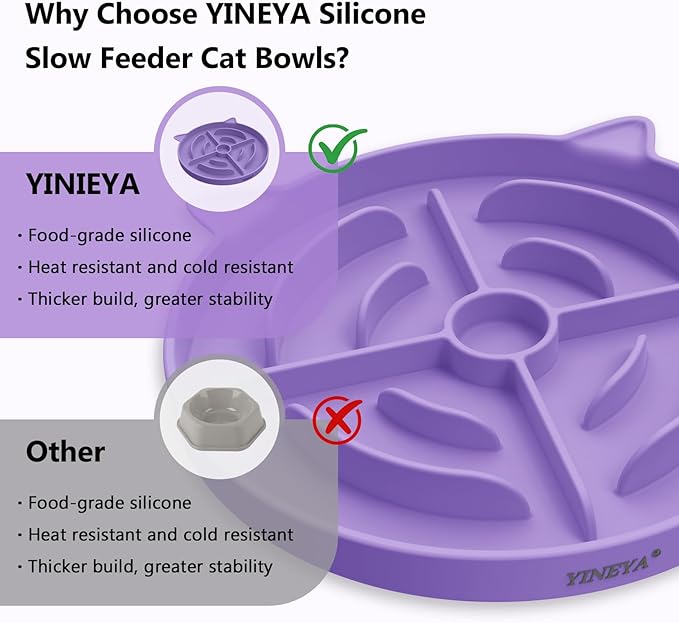 YINEYA 2 Pcs Silicone Slow Feeder Cat Bowl, Cat Slow Feeder for Food Training, Interactive Puzzle Bowls for Puppy, Kitten Dishes to Prevent Overeating, Treat Toys Suitable for Dry and Wet Food