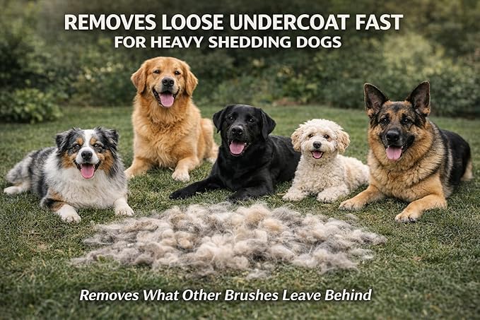 Field & Fur Dog Deshedding Tool, Undercoat Brush for Dogs & Cats, Removes Loose Fur, One-Click Release, Heavy Shedding Grooming Tool for Goldendoodles, Long Hair & Double Coats