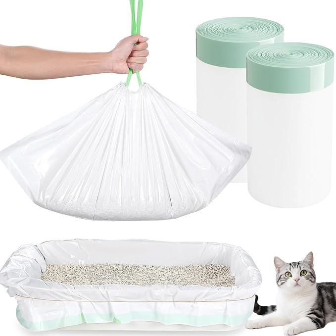 30 Pack Cat Litter Box Liners, Drawstring Large/Jumbo Cat Litter Liner Bags For Litter Box, Secure Fit With Rubber Band, Tear-free, Firm Easy Fit, Heavy Duty 36" x 16"